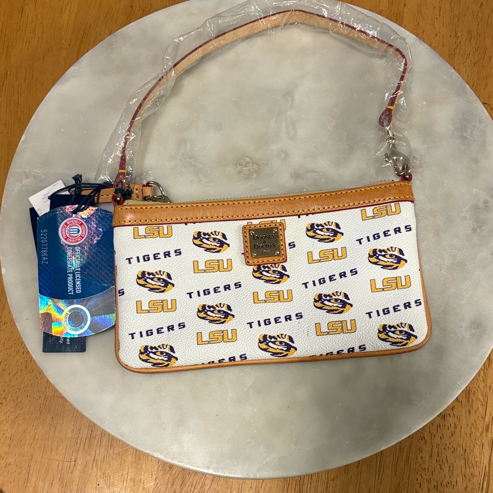 Dooney & Bourke White and Tan LSU Tigers Wristlet